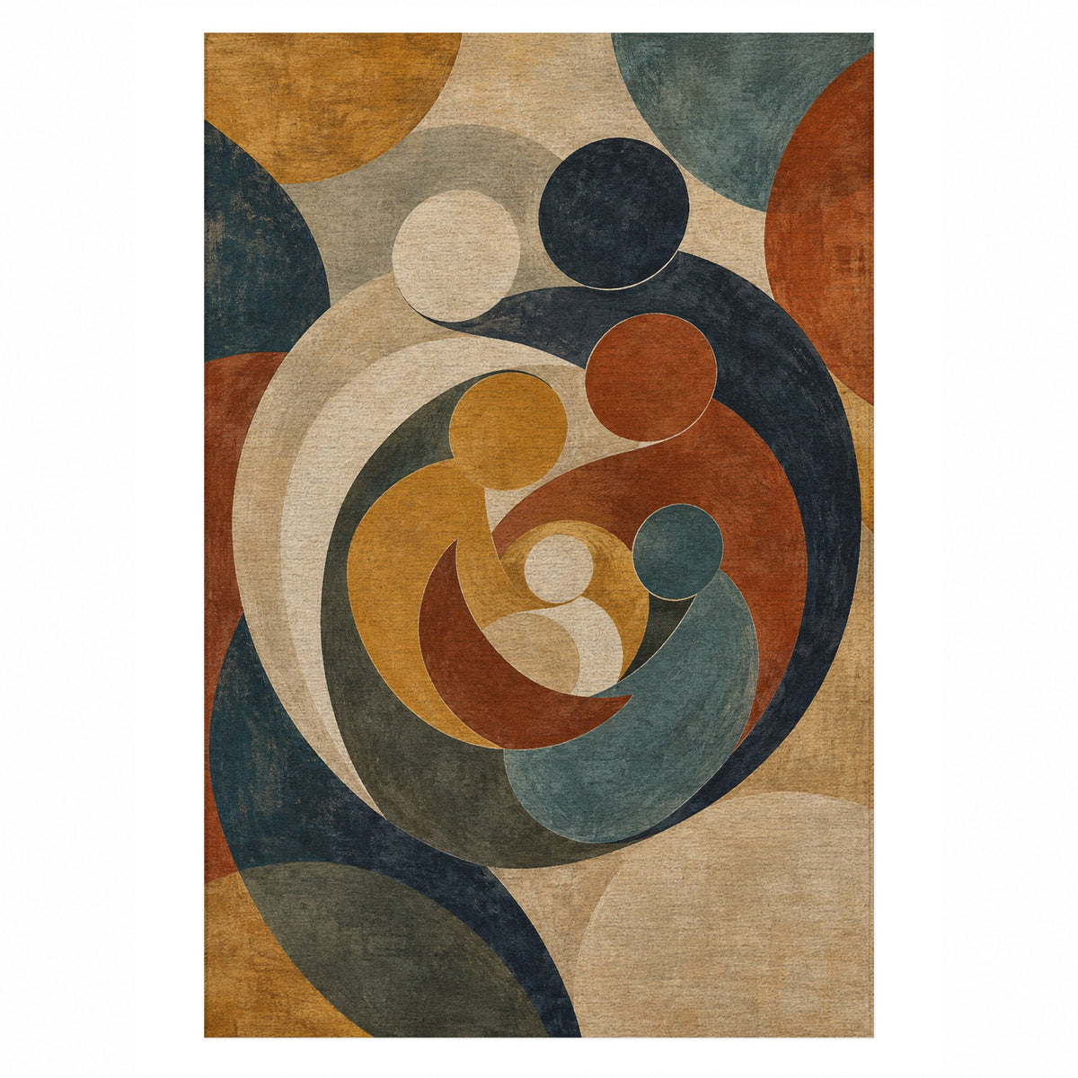 Family Circles Abstract Washable Rug — top view
