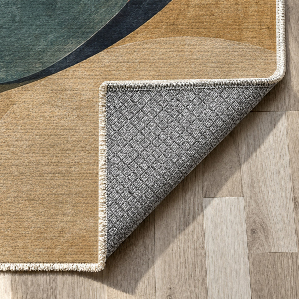 Family Circles Abstract Washable Rug — backing close up