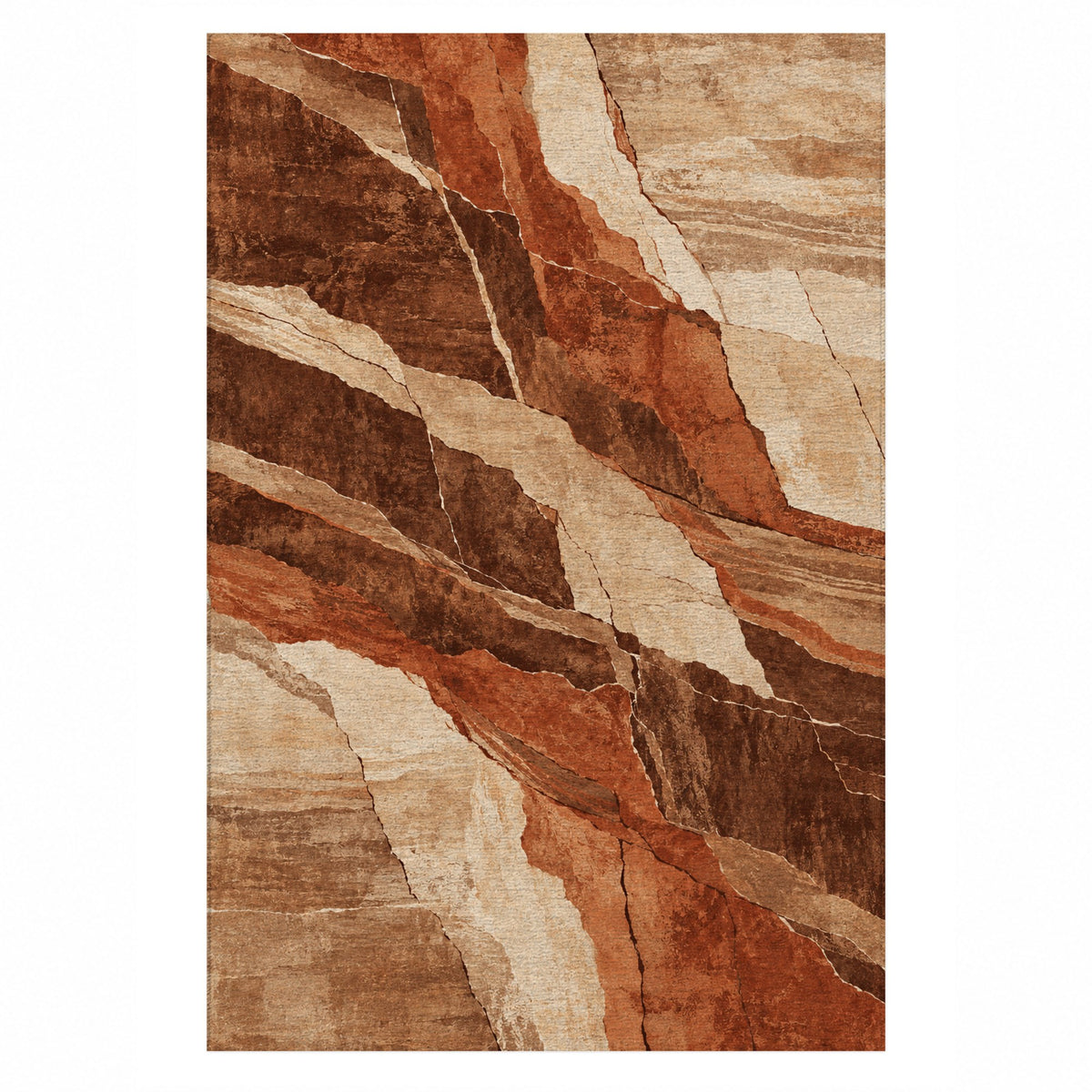 Fault Lines Terracotta Abstract Washable Rug — top view