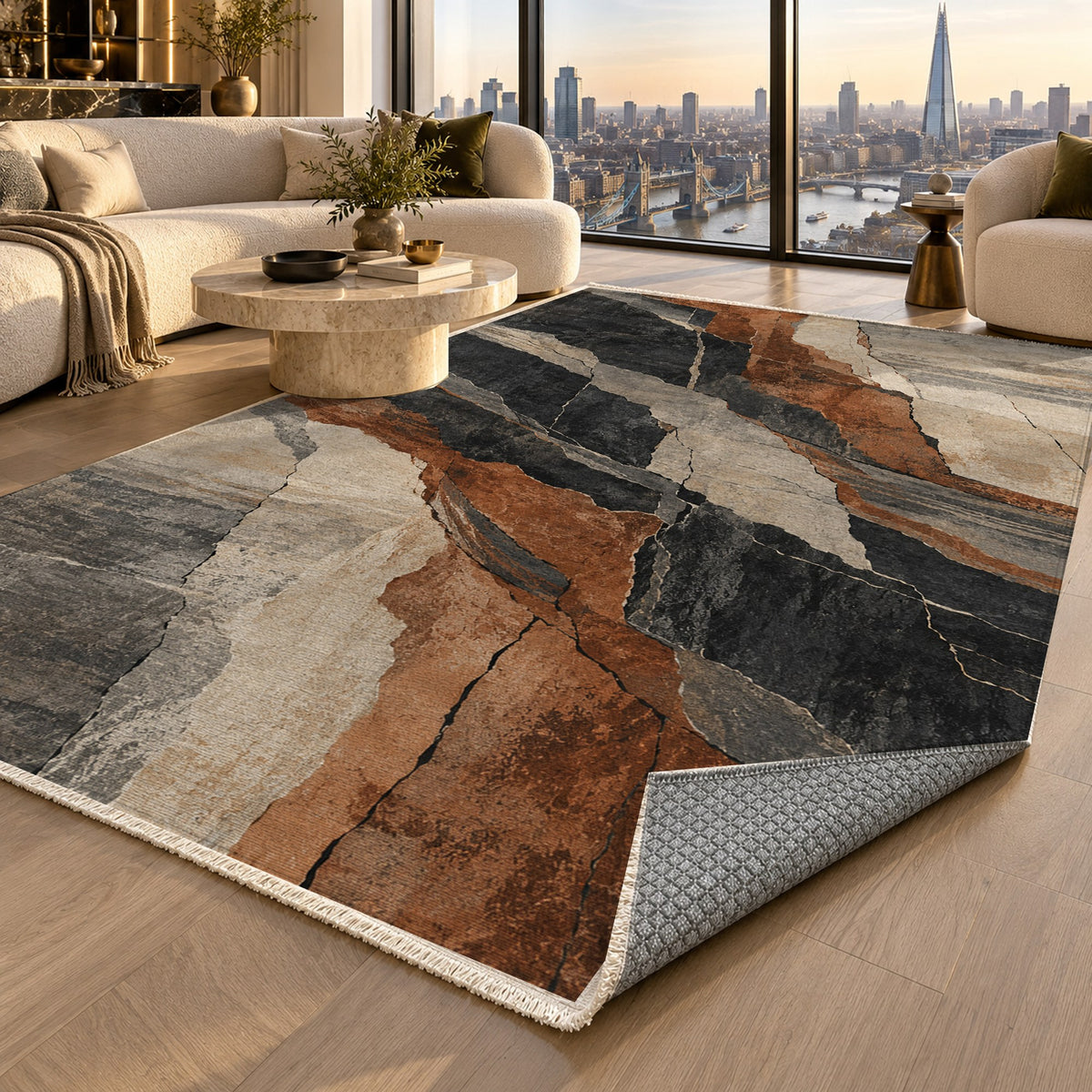 Fault Lines Abstract Washable Rug — london luxury living