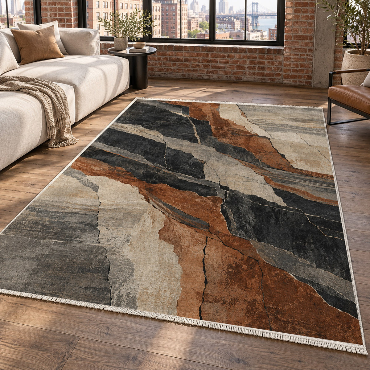 Fault Lines Abstract Washable Rug — new york living