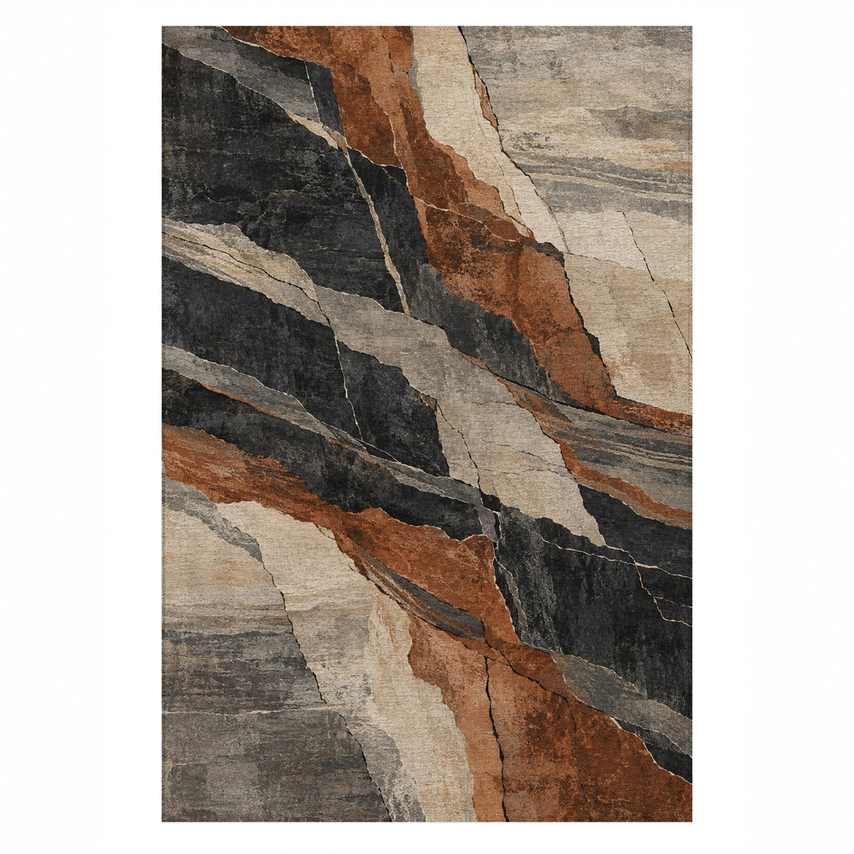 Fault Lines Abstract Washable Rug — top view