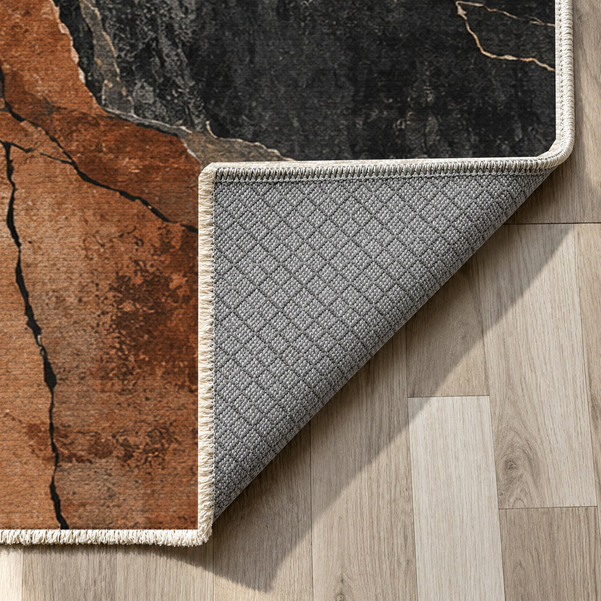 Fault Lines Abstract Washable Rug — backing close up