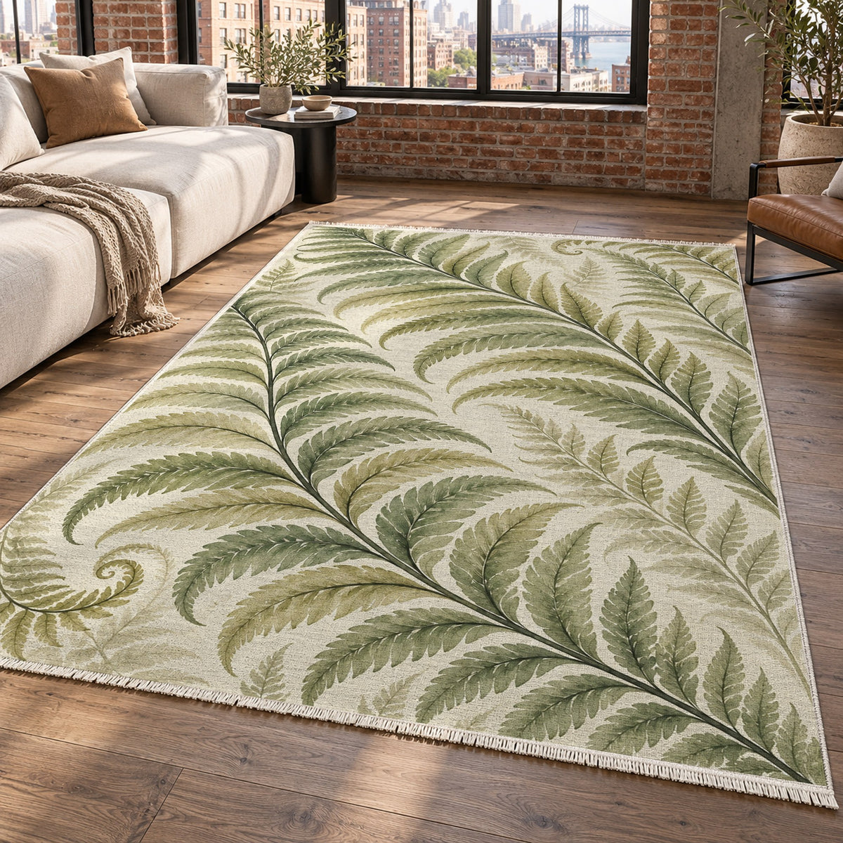 Fern Rhythm Sage Floral Washable Rug — new york living