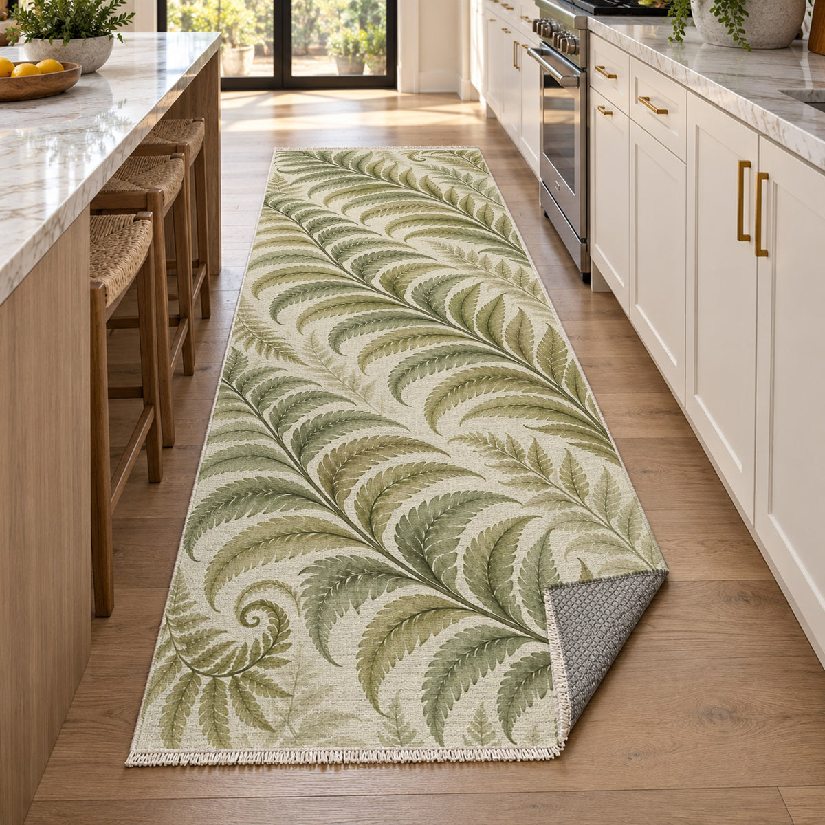 Fern Rhythm Sage Floral Washable Rug — new york kitchen runner