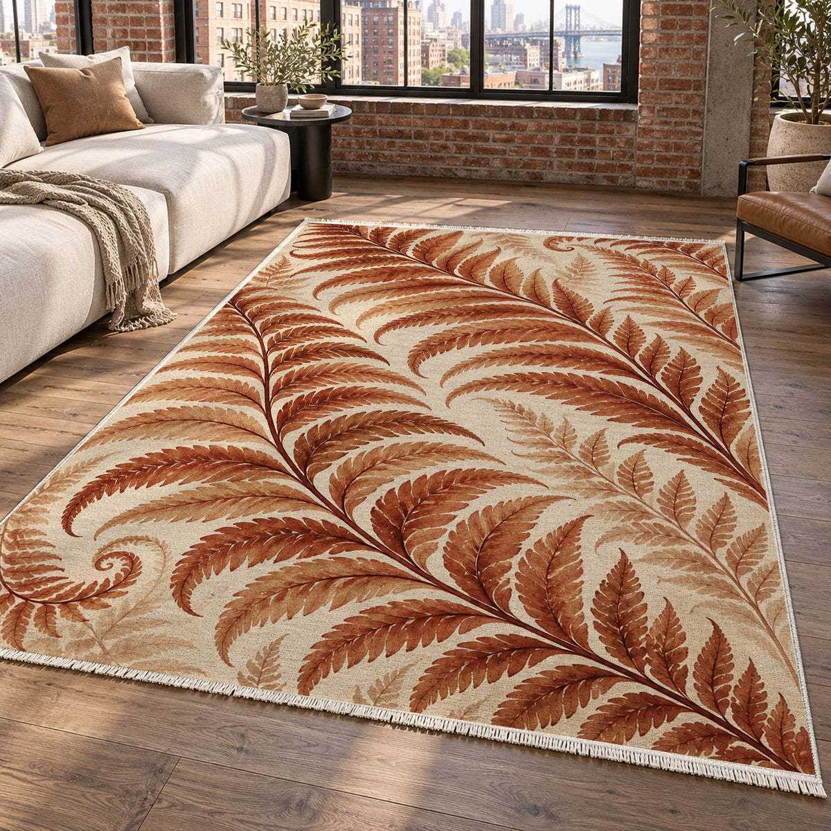 Fern Rhythm Terracotta Floral Washable Rug — new york living