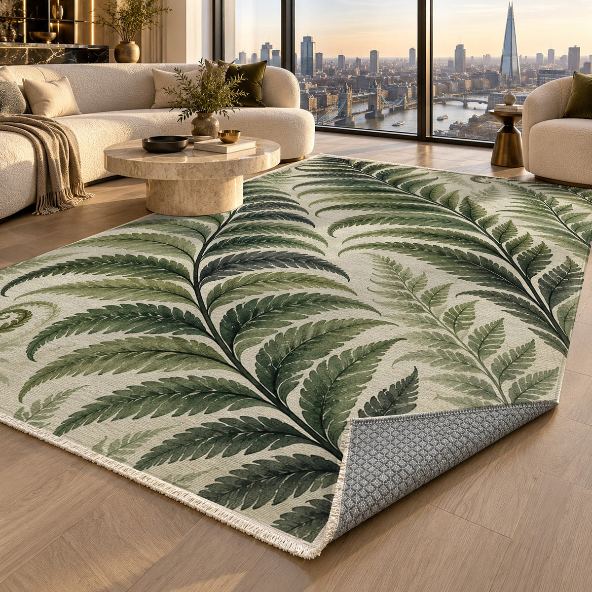 Fern Rhythm Floral Washable Rug — london luxury living