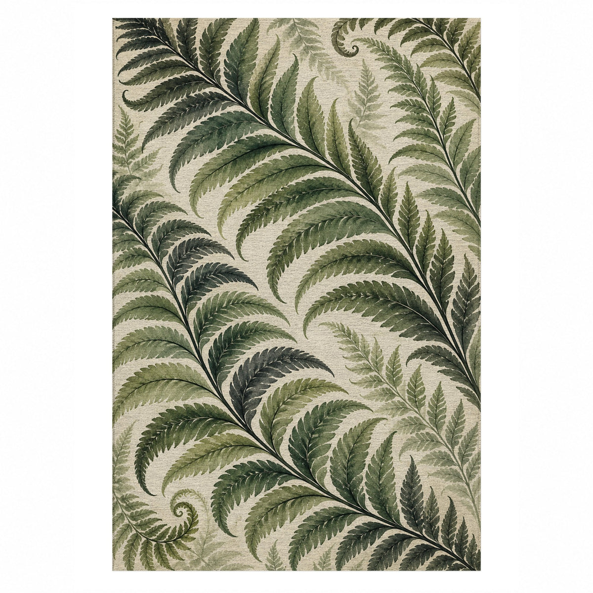 Fern Rhythm Floral Washable Rug — top view
