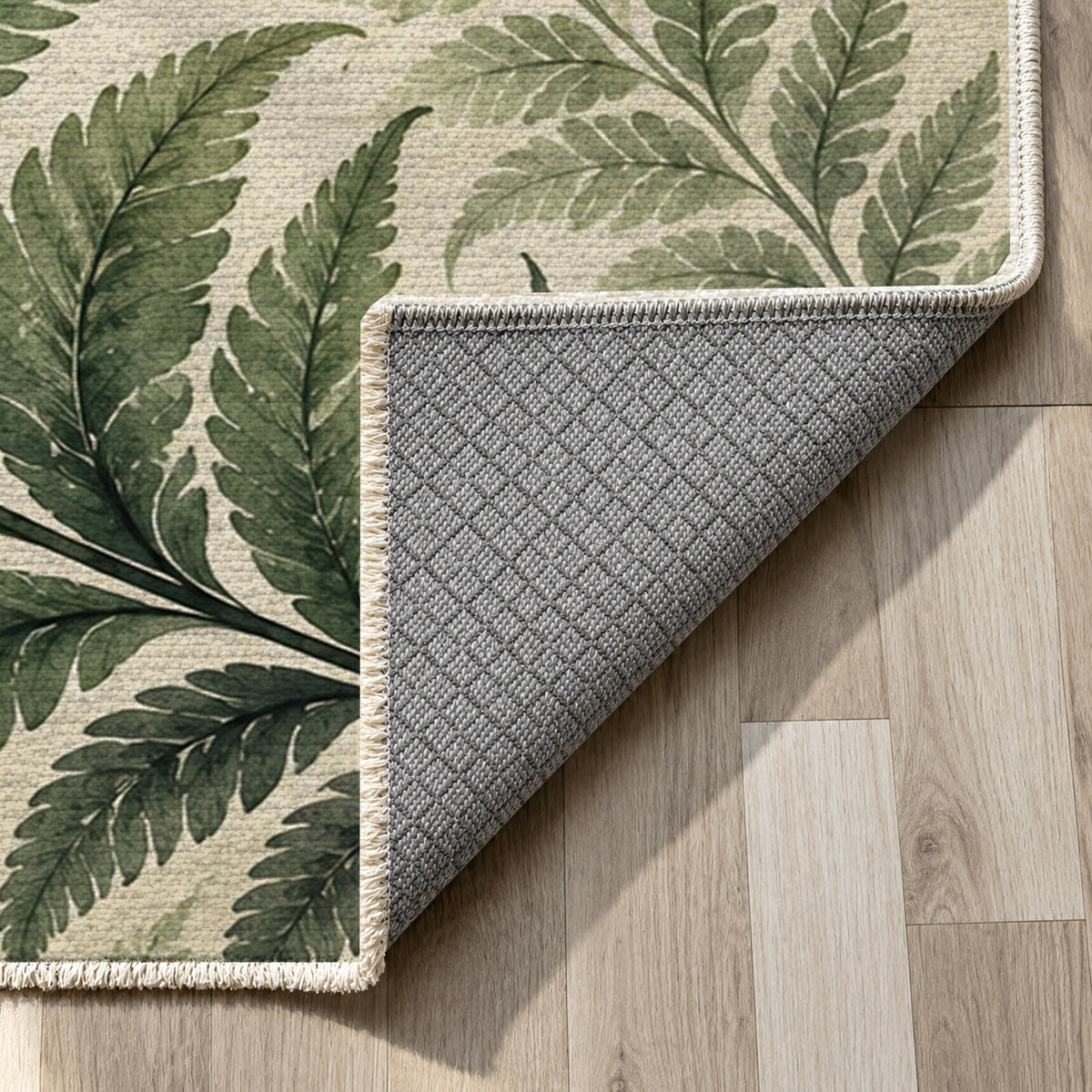 Fern Rhythm Floral Washable Rug — backing close up