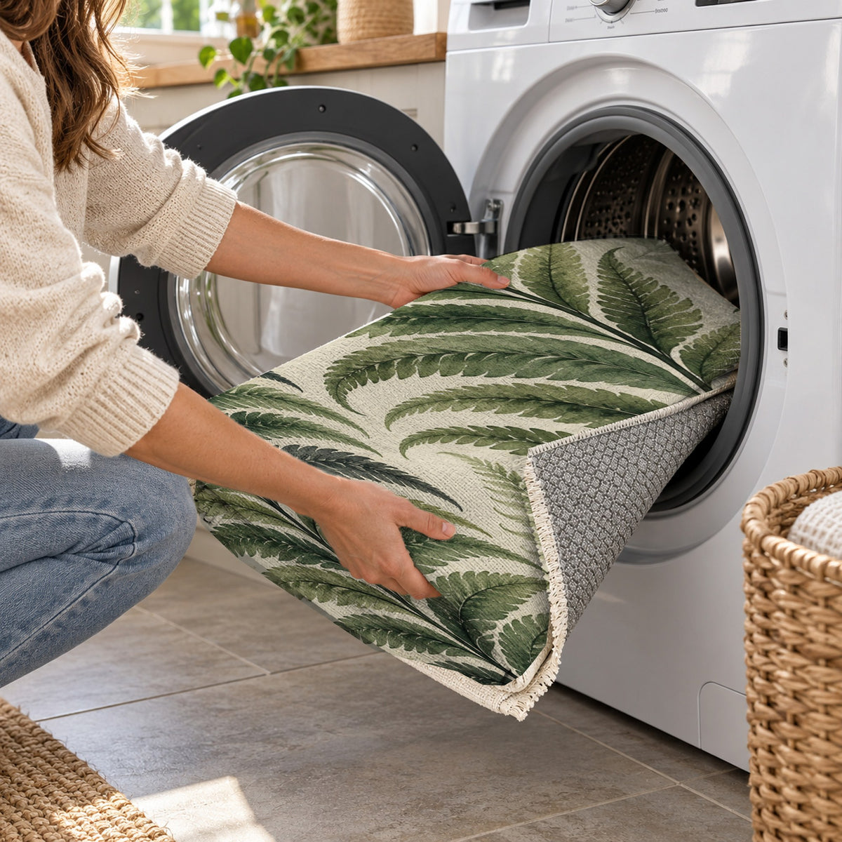 Fern Rhythm Floral Washable Rug — washing machine