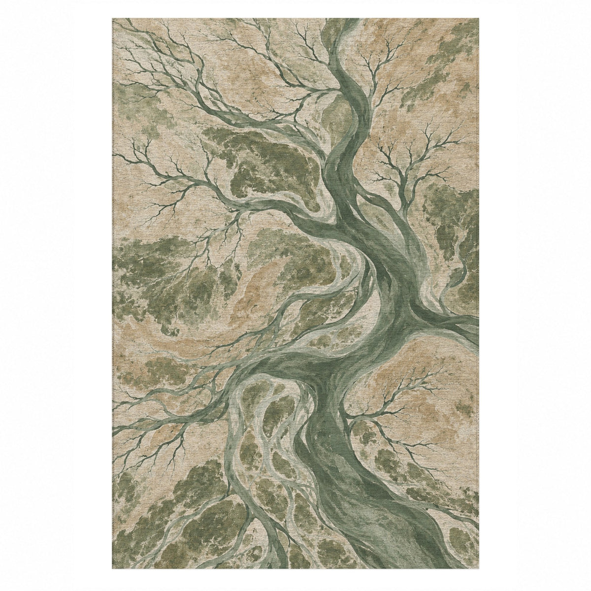 Floodplain Veins Sage Abstract Washable Rug — top view