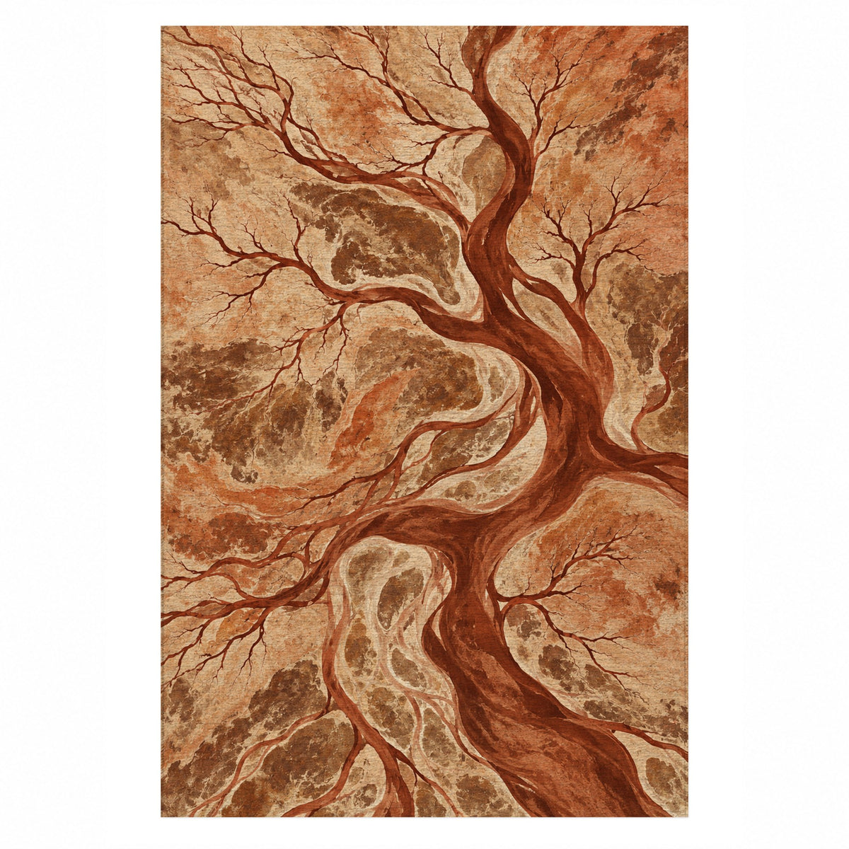 Floodplain Veins Terracotta Abstract Washable Rug — top view