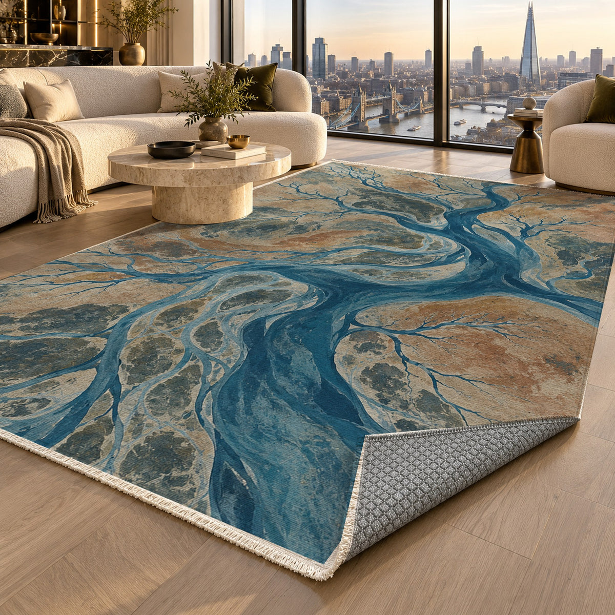 Floodplain Veins Abstract Washable Rug — london luxury living