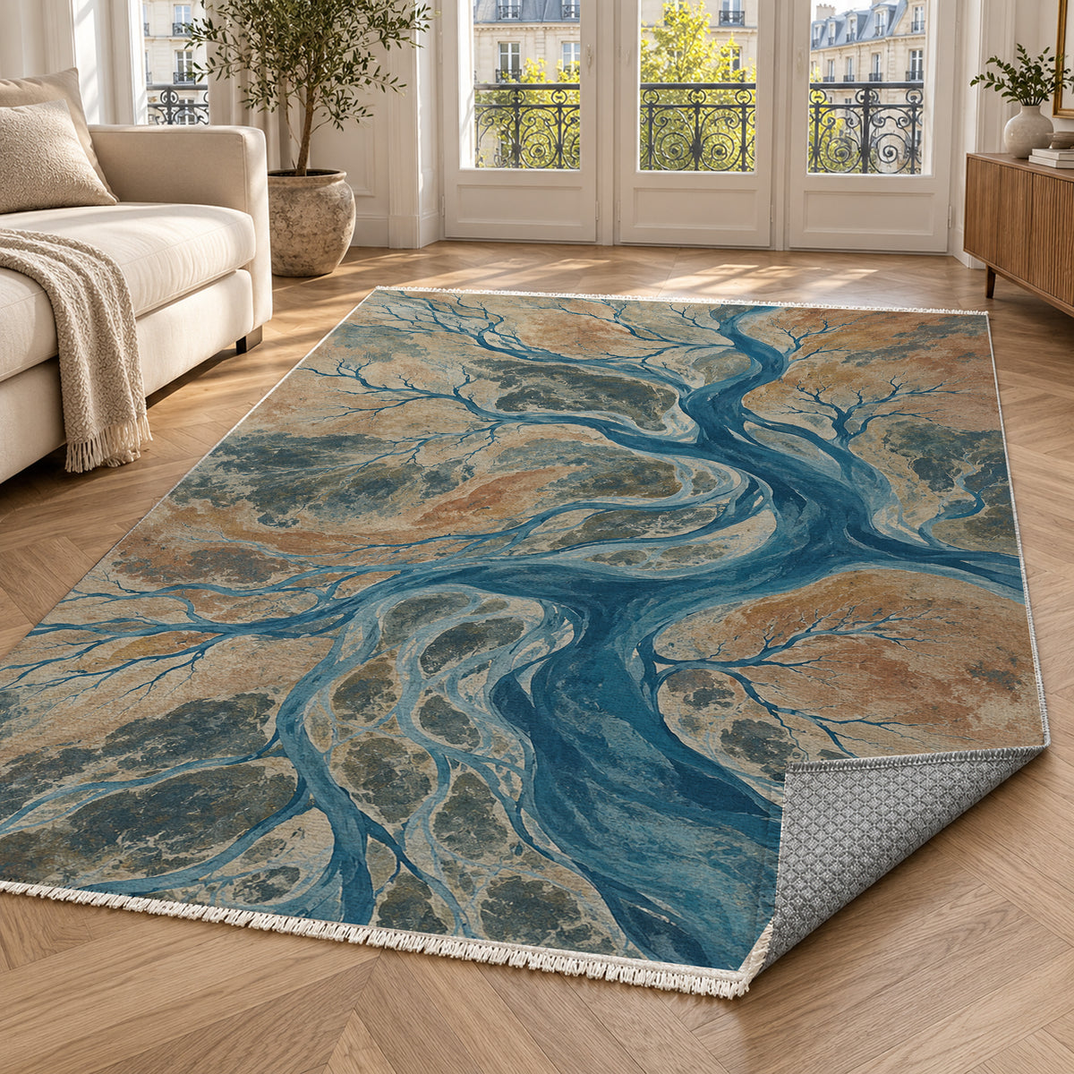Floodplain Veins Abstract Washable Rug — paris living