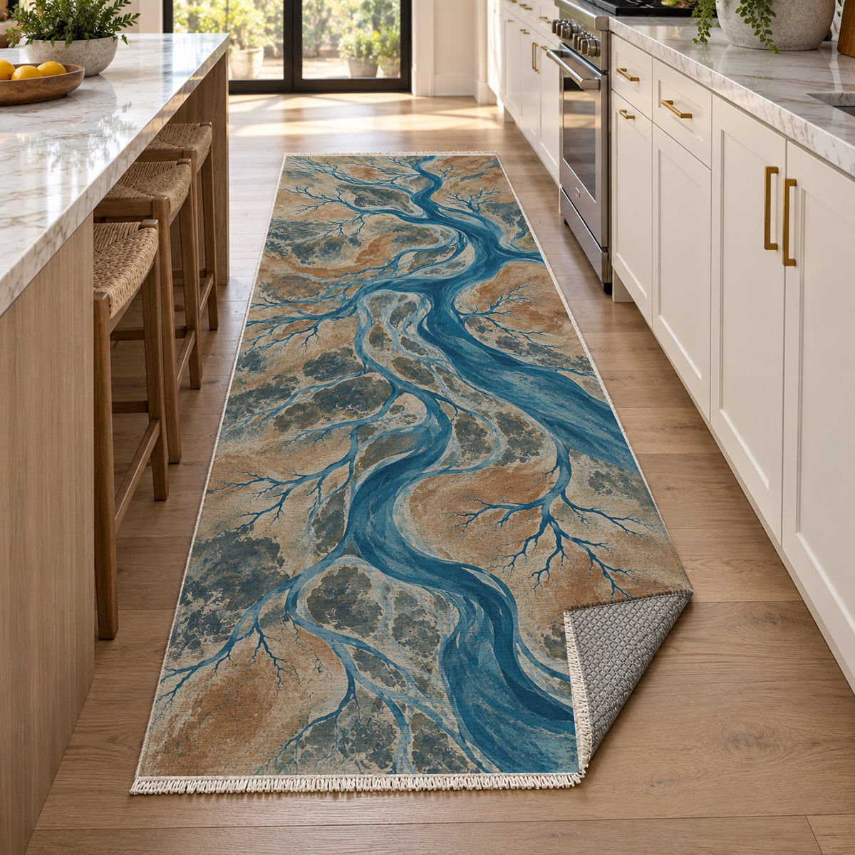 Floodplain Veins Abstract Washable Rug — new york kitchen runner