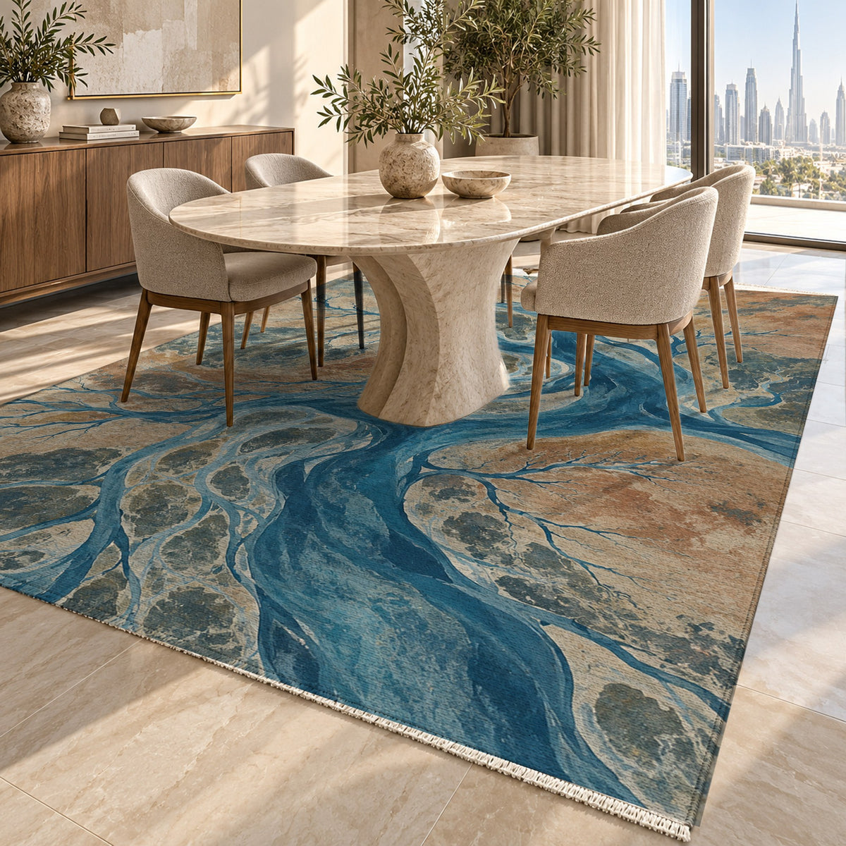 Floodplain Veins Abstract Washable Rug — dubai dining