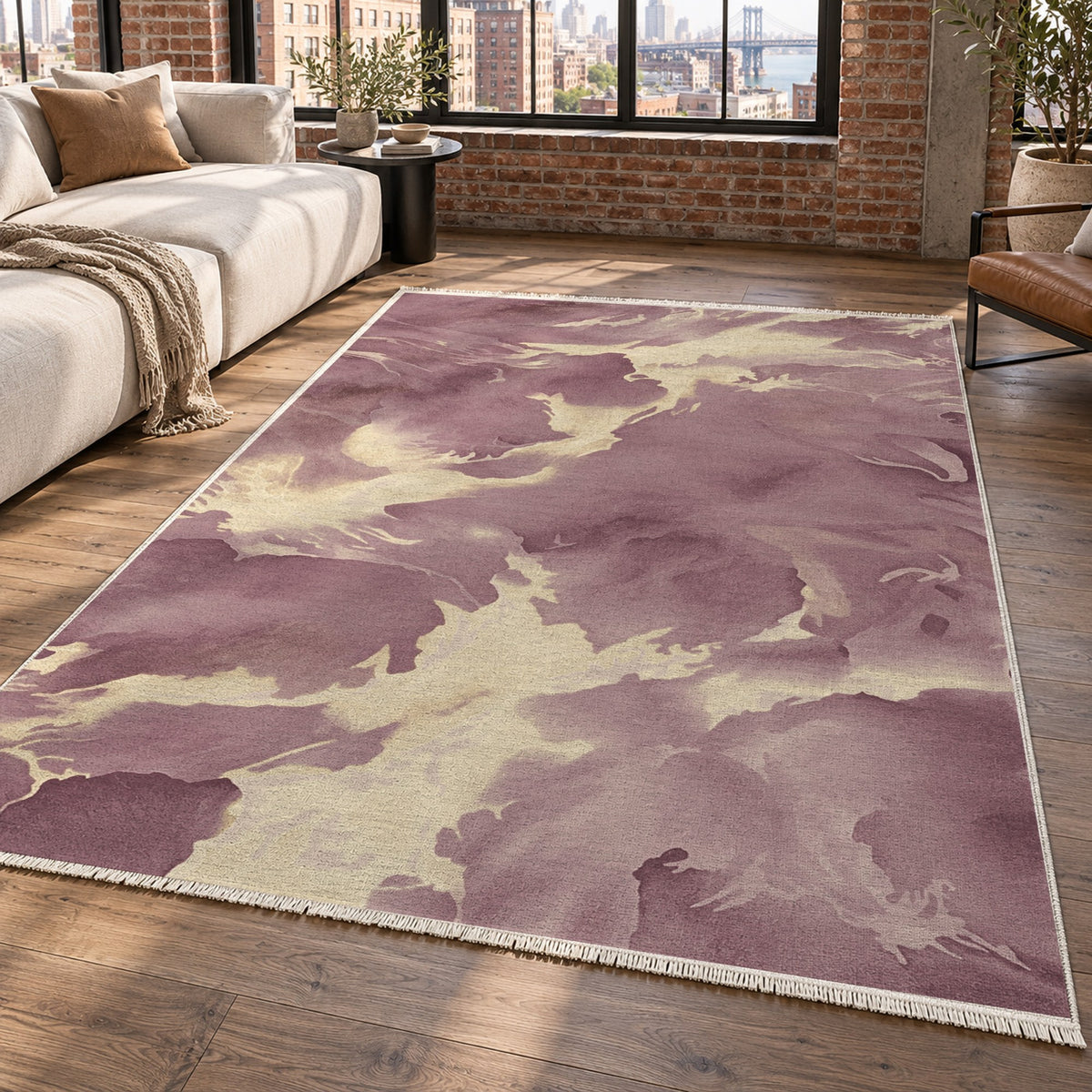 Flowing Mineral Burgundy Ivory Abstract Washable Rug — new york living
