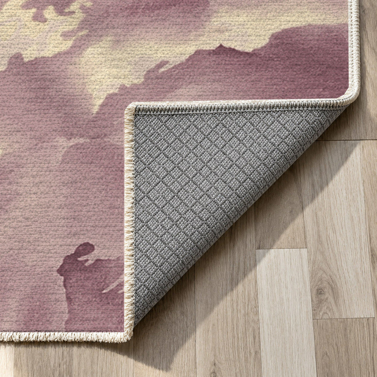 Flowing Mineral Burgundy Ivory Abstract Washable Rug — backing close up