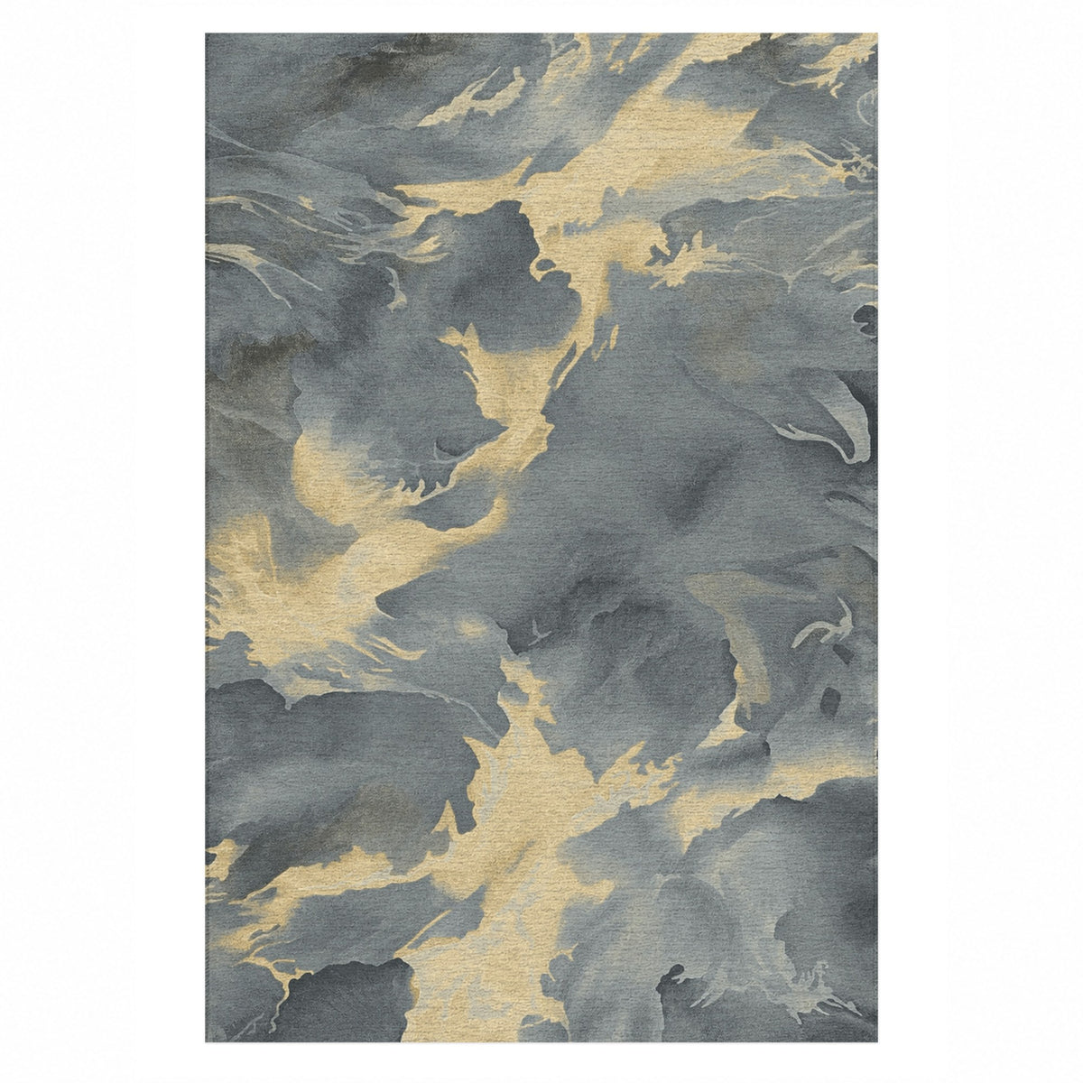 Flowing Mineral Charcoal Brass Abstract Washable Rug — top view