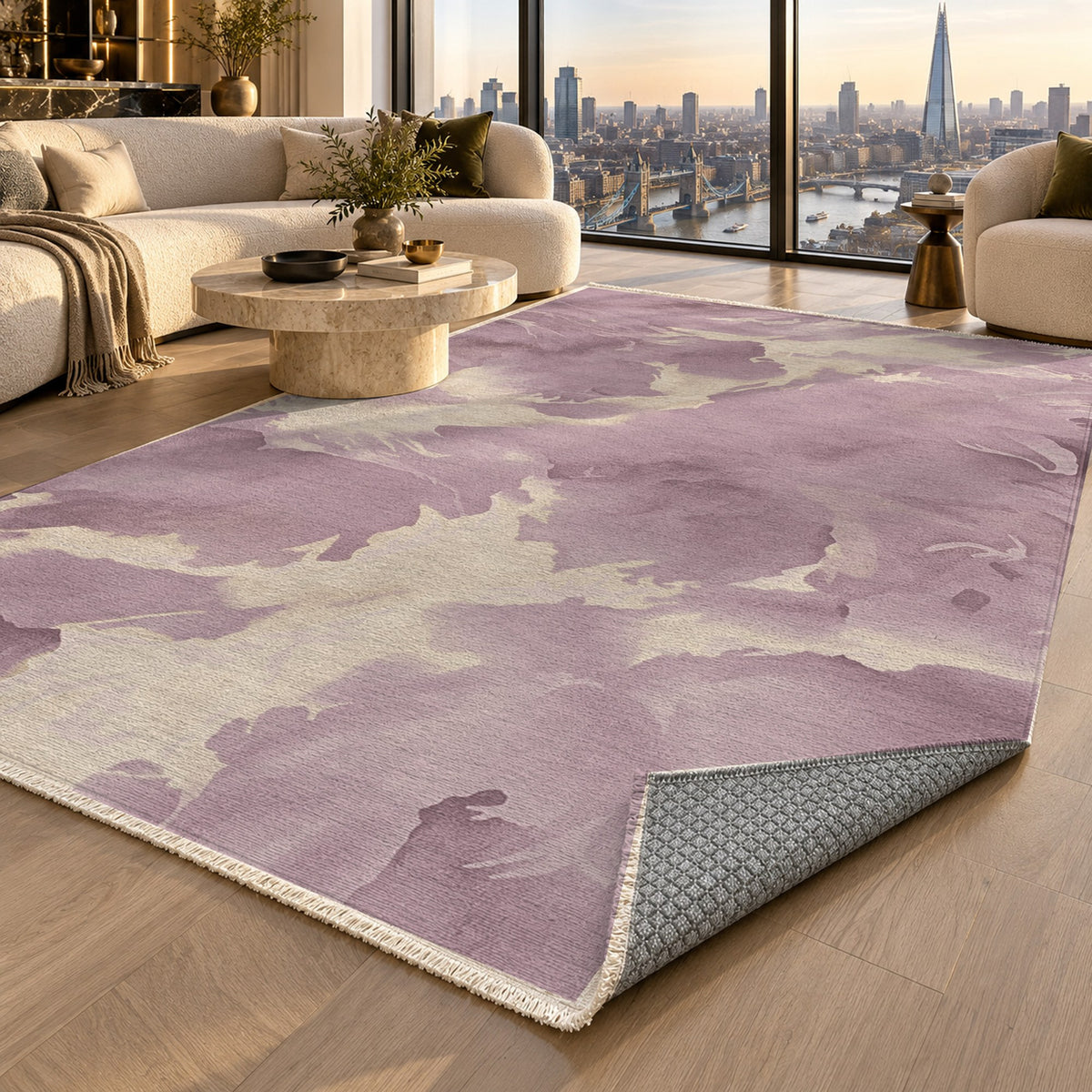 Flowing Mineral Dusty Rose Abstract Washable Rug — london luxury living