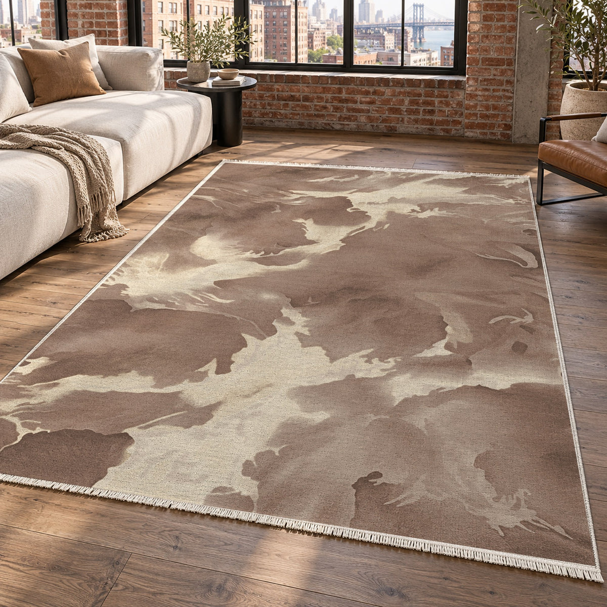 Flowing Mineral Mocha Cream Abstract Washable Rug — new york living