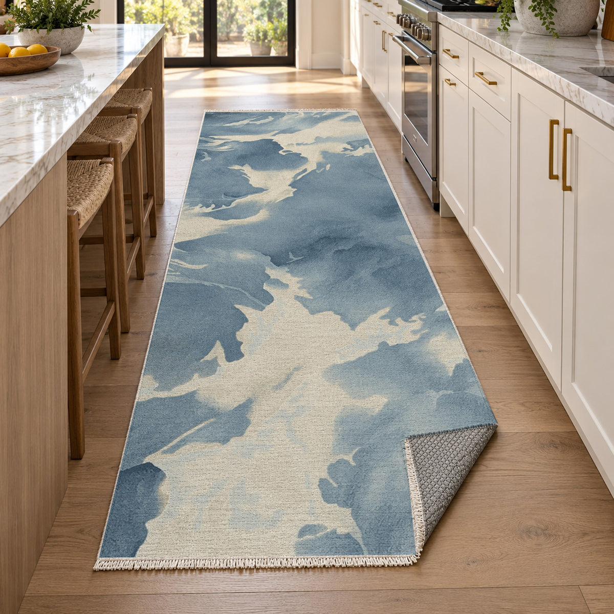 Flowing Mineral Navy Pearl Abstract Washable Rug — new york kitchen runner