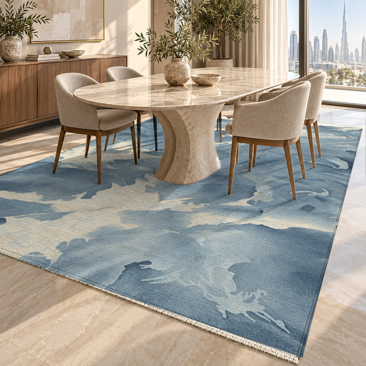 Flowing Mineral Navy Pearl Abstract Washable Rug — dubai dining