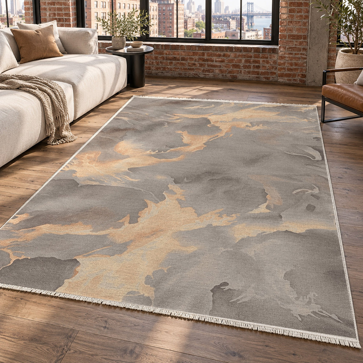Flowing Mineral Rust Stone Abstract Washable Rug — new york living