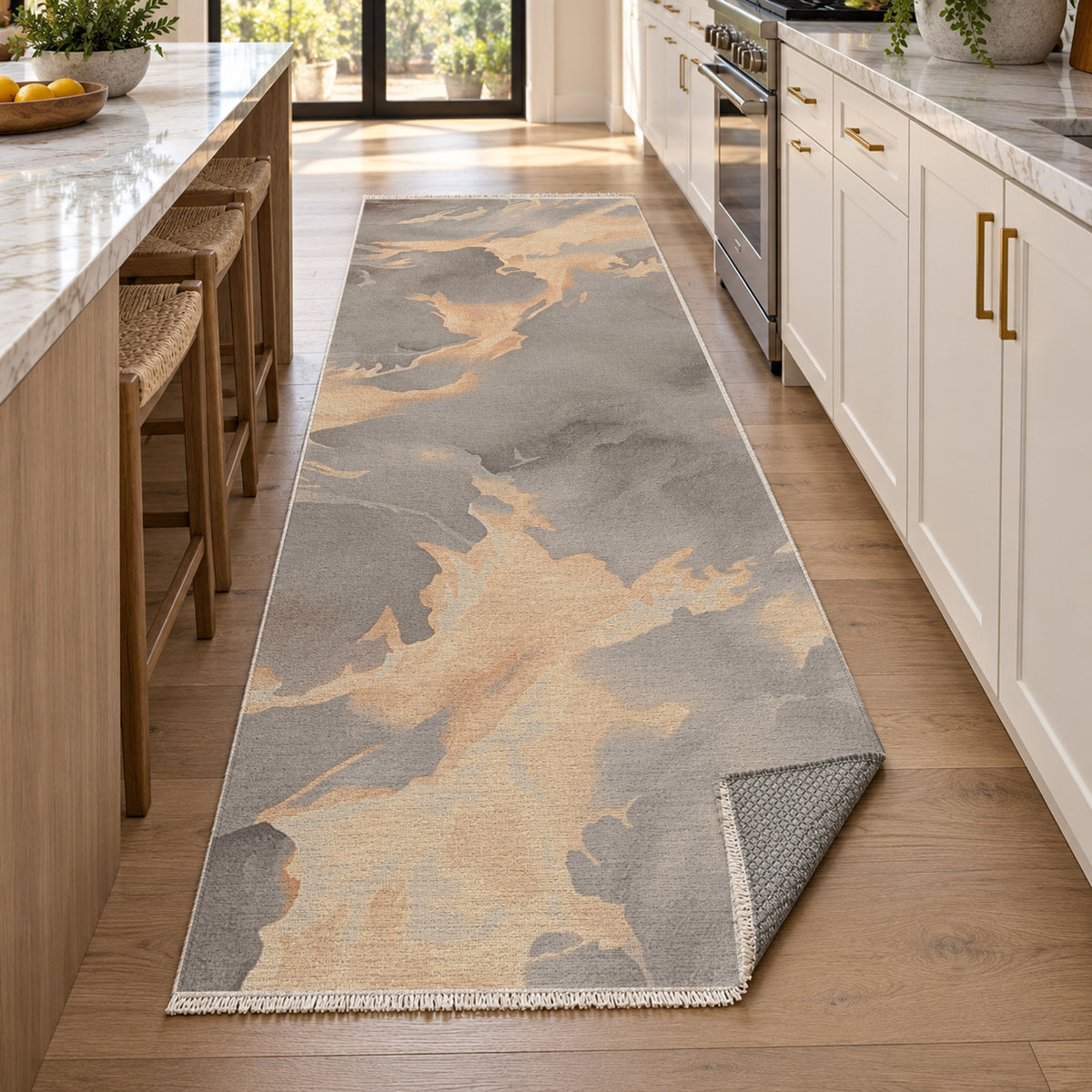 Flowing Mineral Rust Stone Abstract Washable Rug — new york kitchen runner
