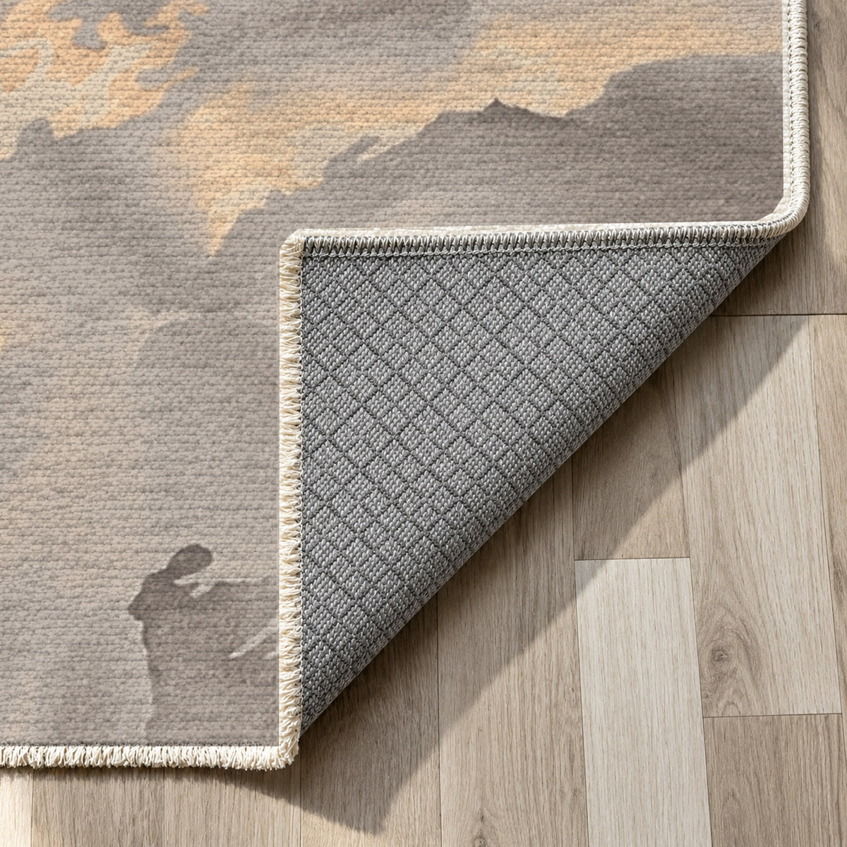 Flowing Mineral Rust Stone Abstract Washable Rug — backing close up