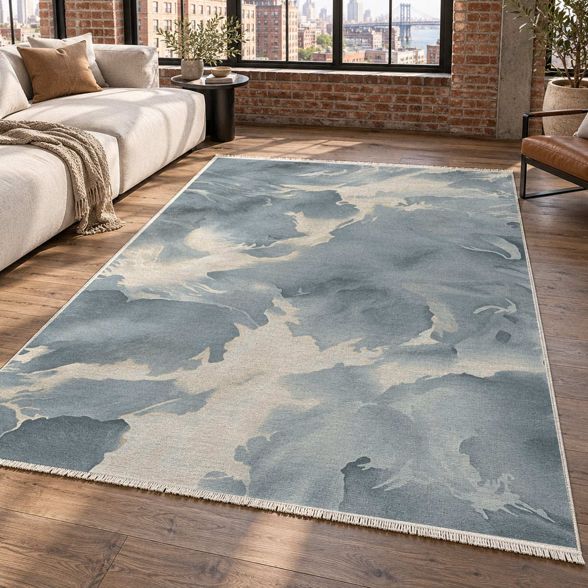 Flowing Mineral Slate Silver Abstract Washable Rug — new york living