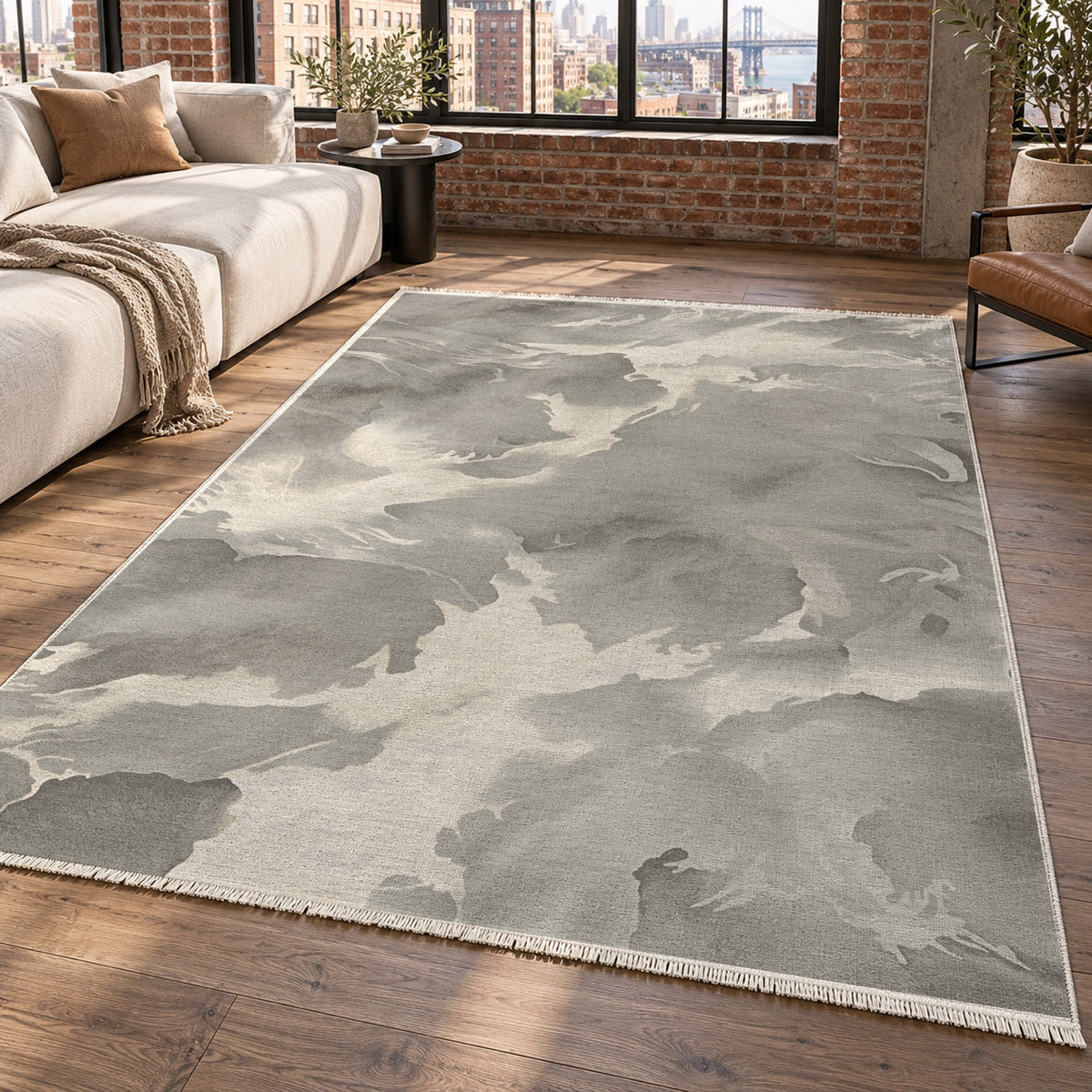 Flowing Mineral Taupe Cream Abstract Washable Rug — new york living