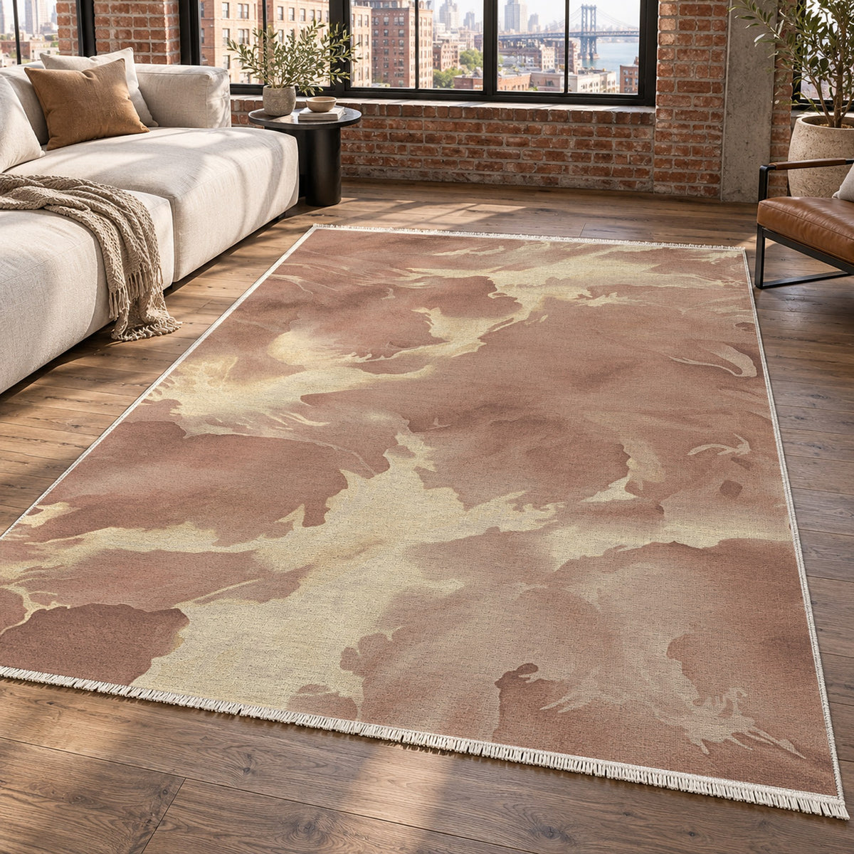 Flowing Mineral Terracotta Sand Abstract Washable Rug — new york living