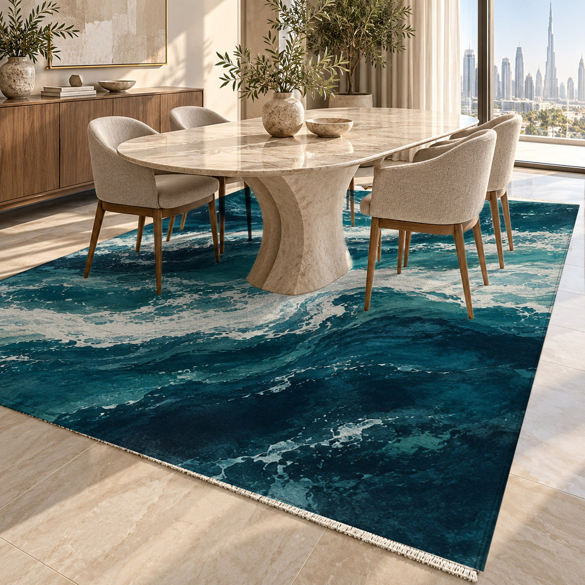 Foam Trails Abstract Washable Rug — dubai dining