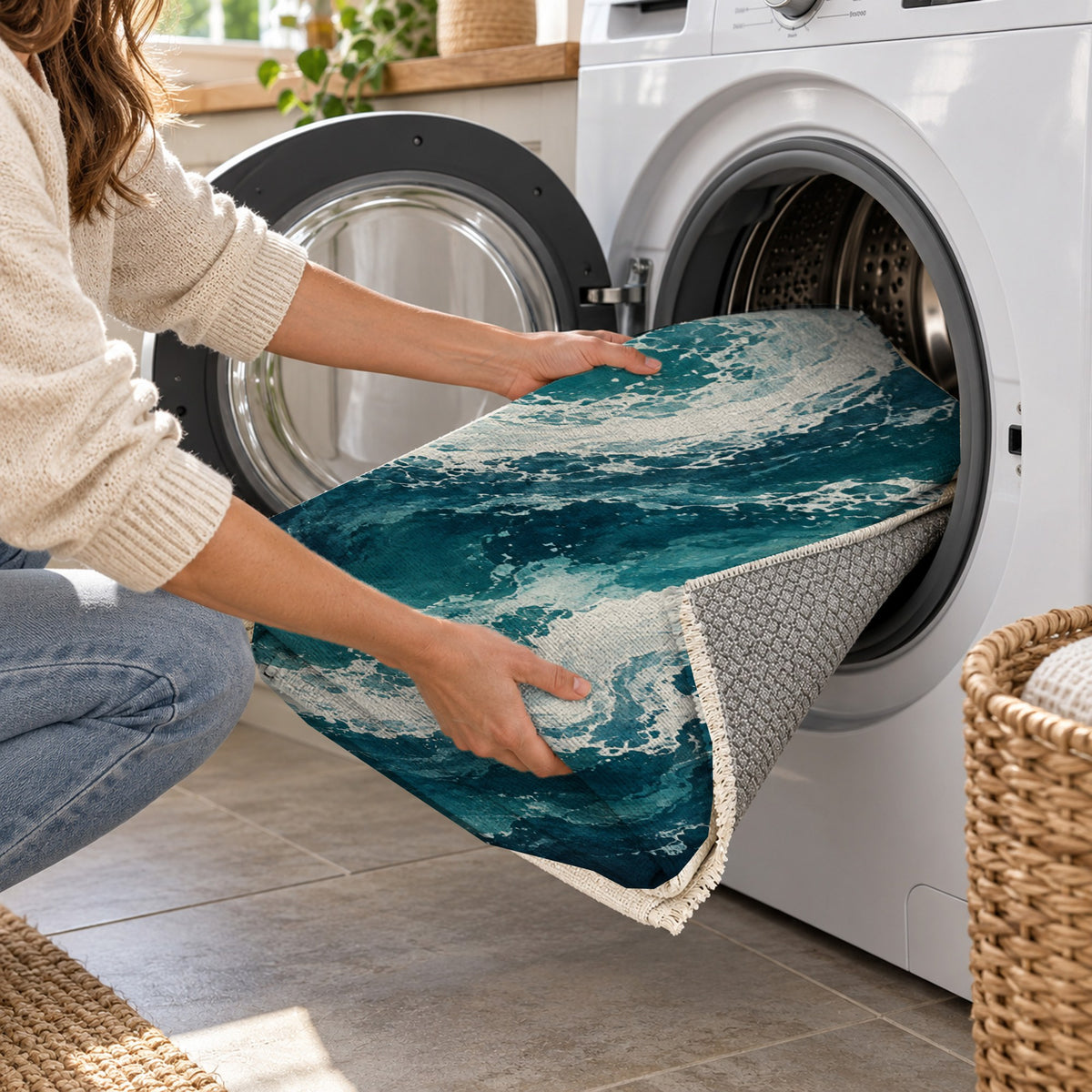Foam Trails Abstract Washable Rug — washing machine