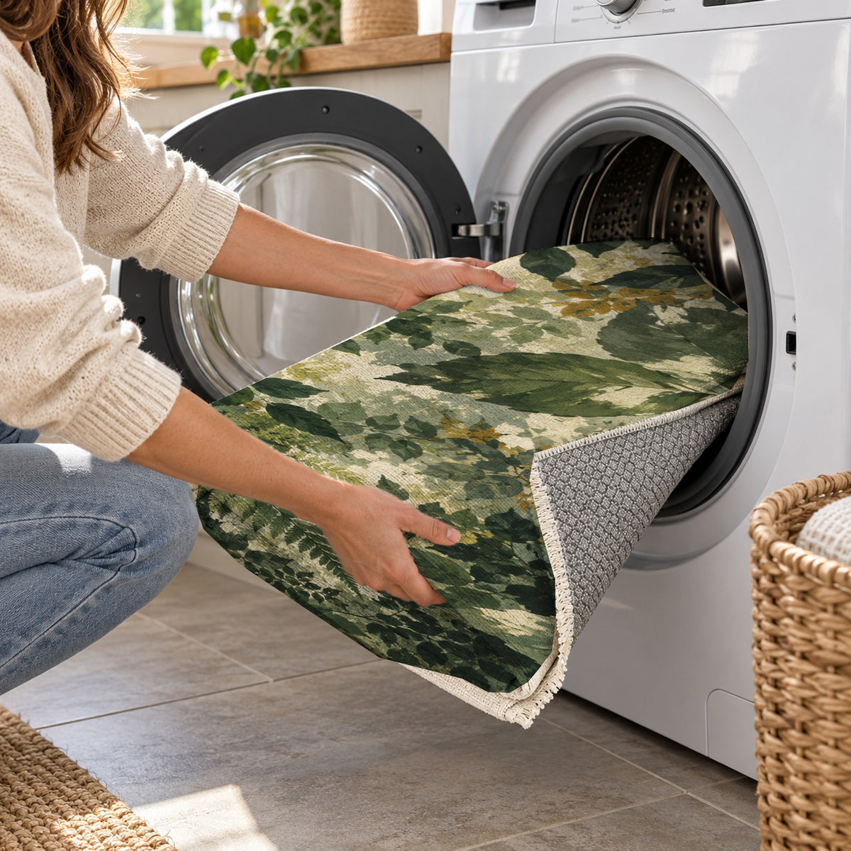 Forest Canopy Abstract Washable Rug — washing machine