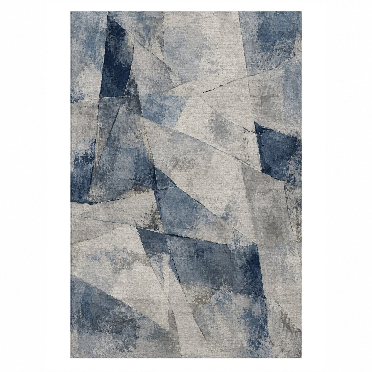 Fractured Light Blue Grey Abstract Washable Rug — top view