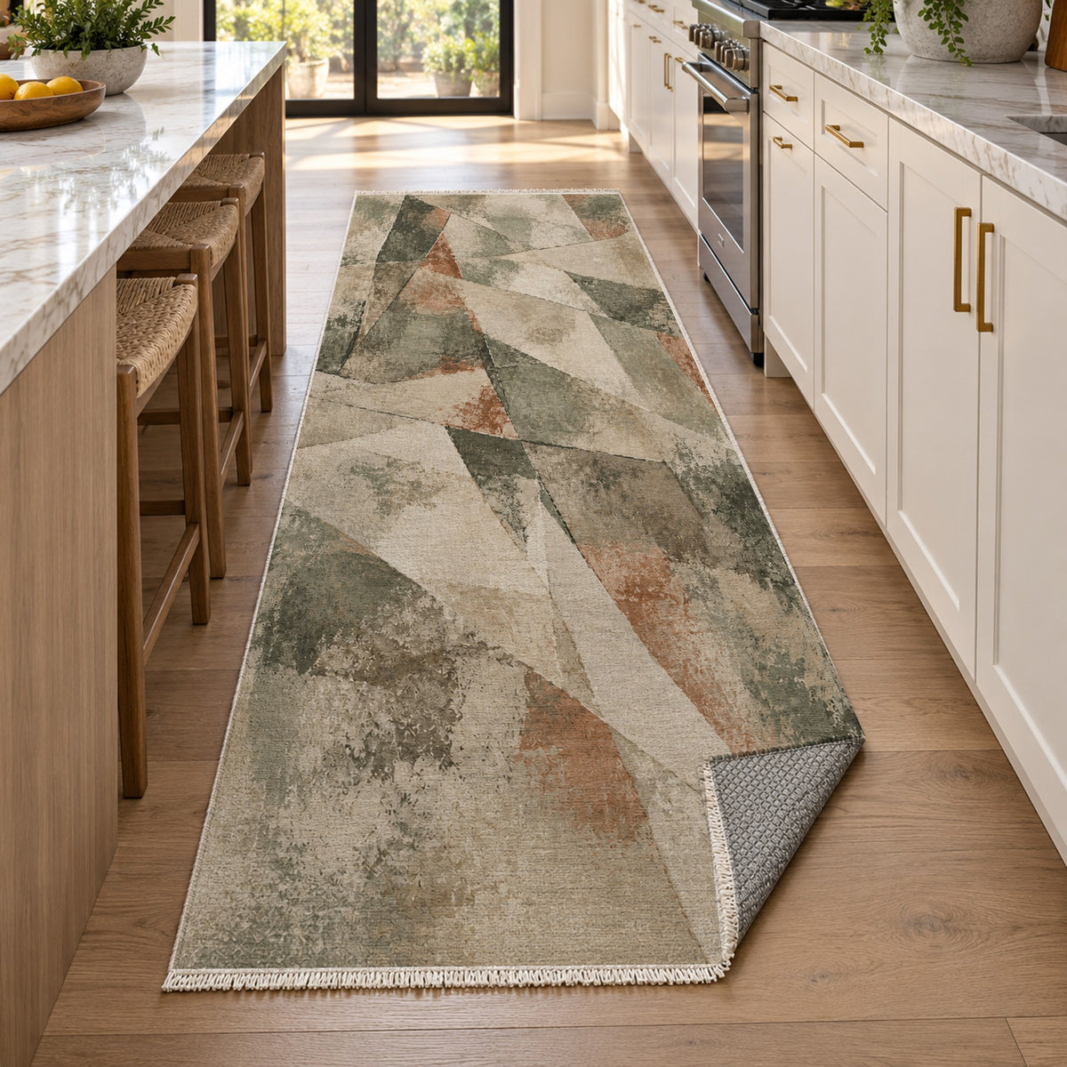 Fractured Light Sage Clay Abstract Washable Rug — new york kitchen runner