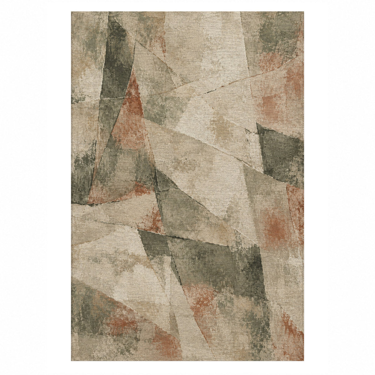 Fractured Light Sage Clay Abstract Washable Rug — top view