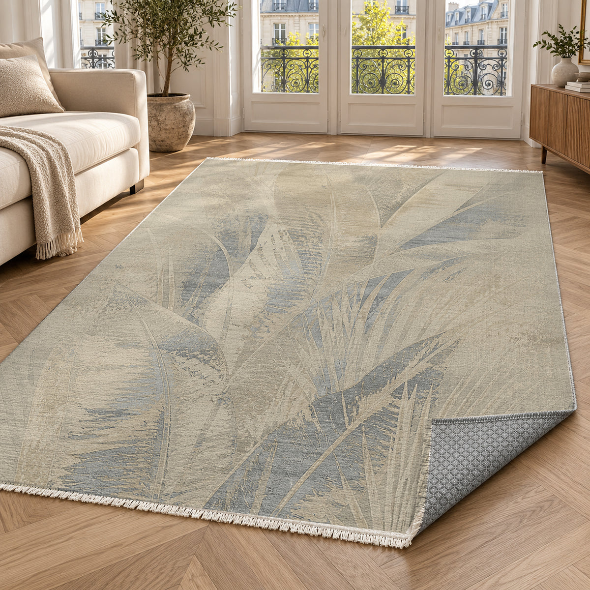 Frond Stone Abstract Washable Rug — paris living