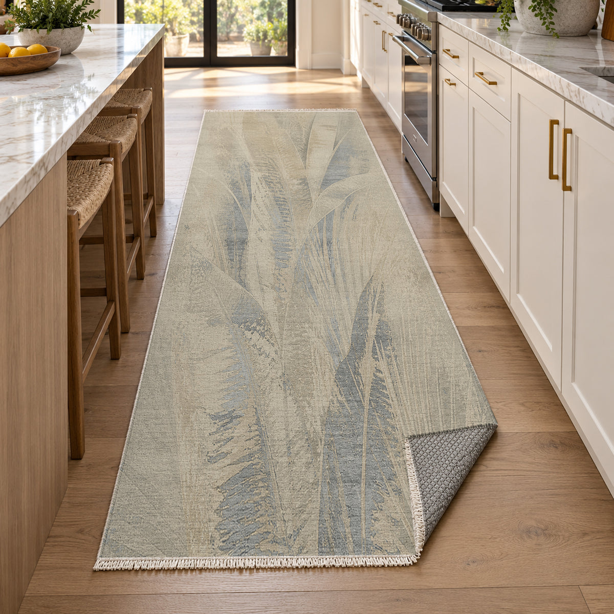 Frond Stone Abstract Washable Rug — new york kitchen runner