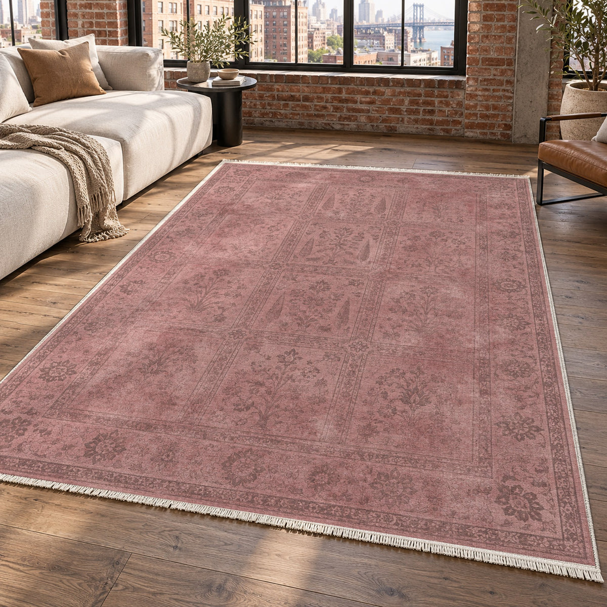 Garden Palimpsest Rose Pink Vintage Washable Rug — new york living