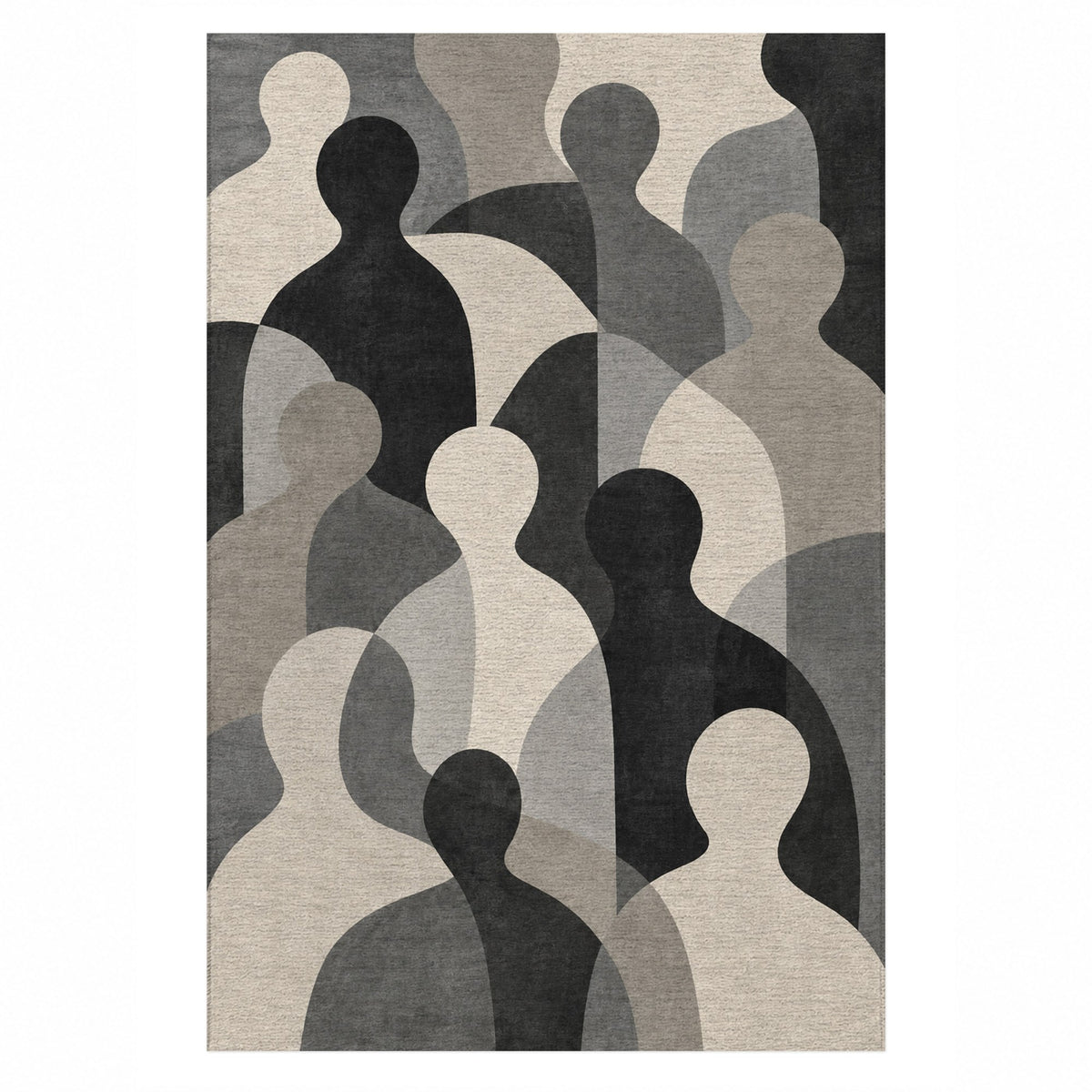 Gathering Shapes Charcoal Abstract Washable Rug — top view