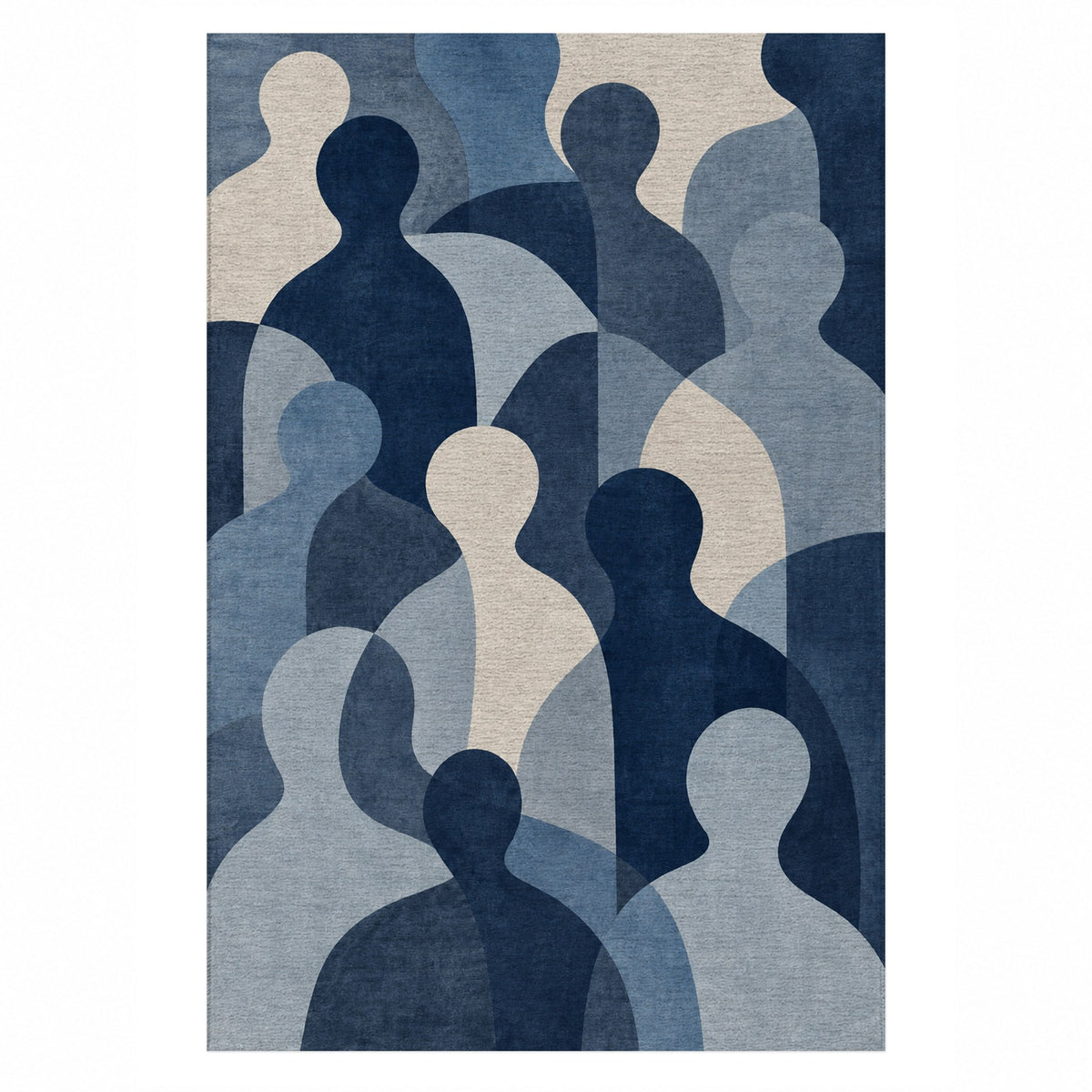 Gathering Shapes Indigo Abstract Washable Rug — top view