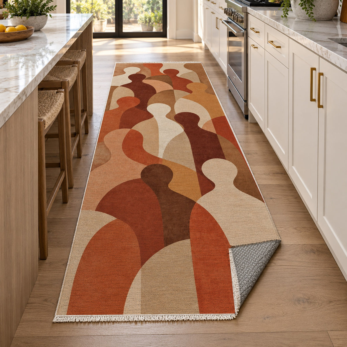 Gathering Shapes Terracotta Abstract Washable Rug — new york kitchen runner