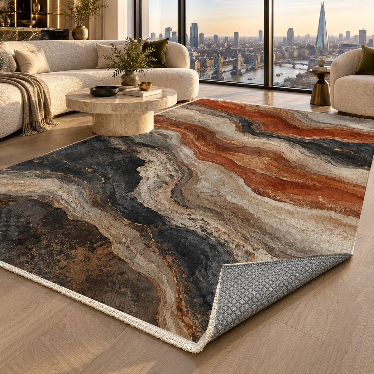 Geological Layers II Abstract Washable Rug — london luxury living
