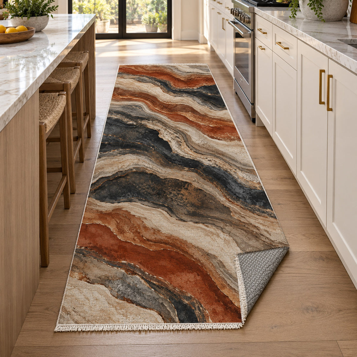 Geological Layers II Abstract Washable Rug — new york kitchen runner