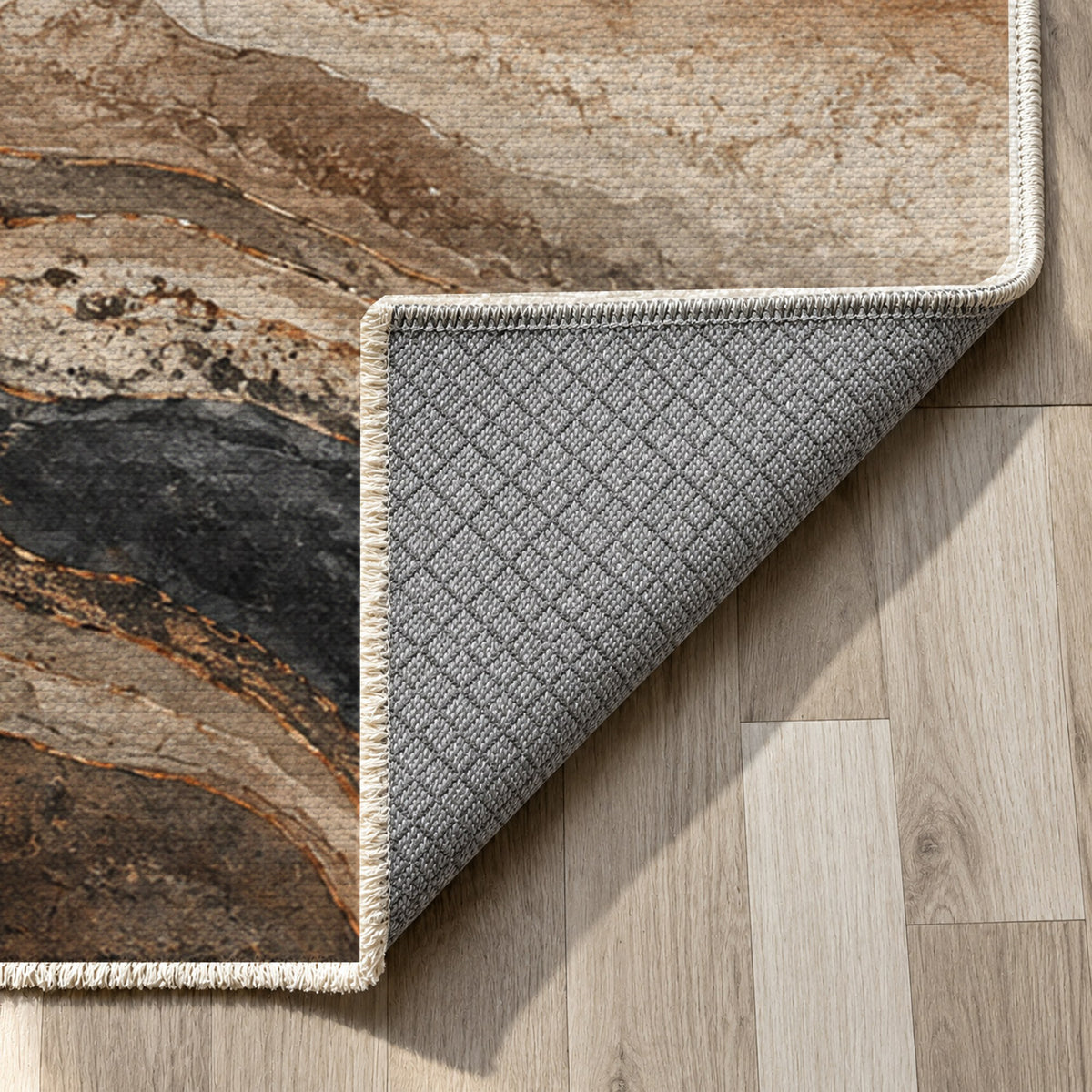 Geological Layers II Abstract Washable Rug — backing close up