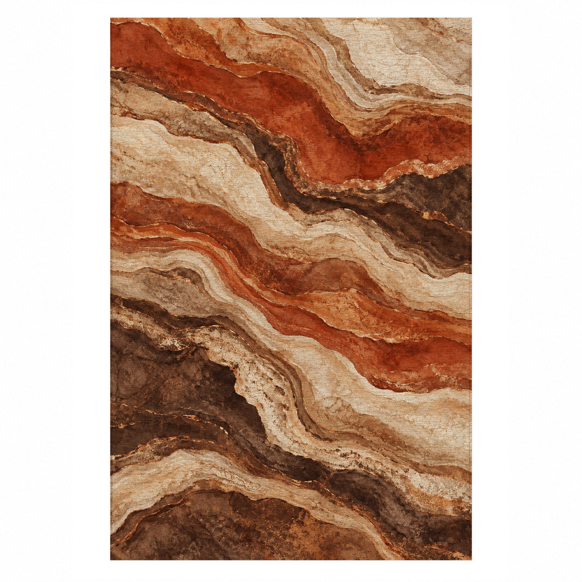 Geological Layers Terracotta Abstract Washable Rug — top view
