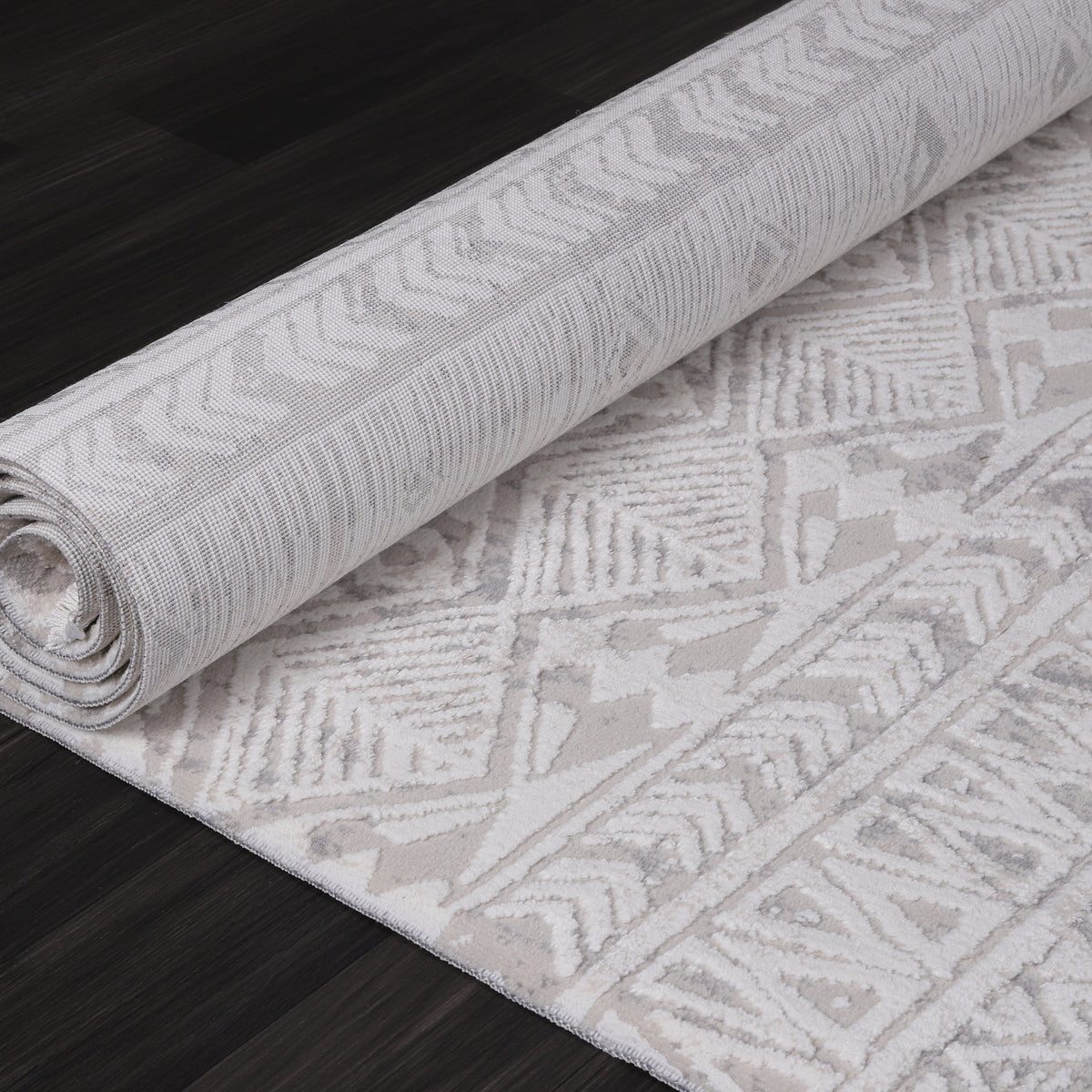 Germanica Vavien 1370 — vavien 1370 ivory grey geometric rolled rug 24